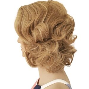 Golden Blonde Mix Curly Wig Gold Short Body Wave Perm Adjustable Cap 12" NWOT